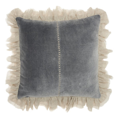 Wide Tasseled Marble Steel Blue Throw Pillow