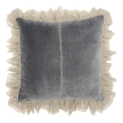 Wide Tasseled Marble Steel Blue Throw Pillow