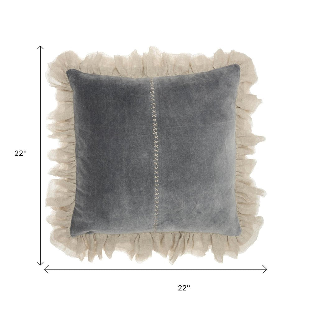 Wide Tasseled Marble Steel Blue Throw Pillow