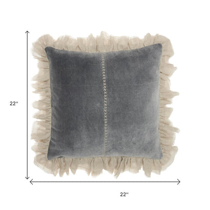 Wide Tasseled Marble Steel Blue Throw Pillow