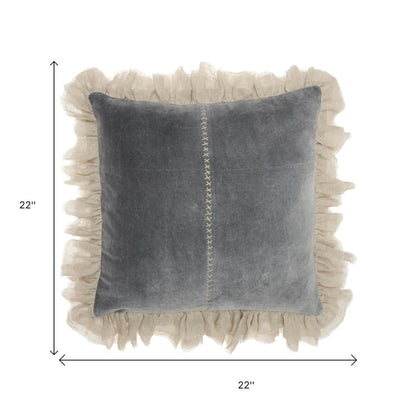 Wide Tasseled Marble Steel Blue Throw Pillow