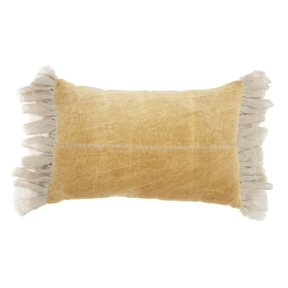 Wide Tasseled Marble Yellow Lumbar Pillow
