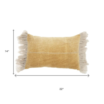 Wide Tasseled Marble Yellow Lumbar Pillow