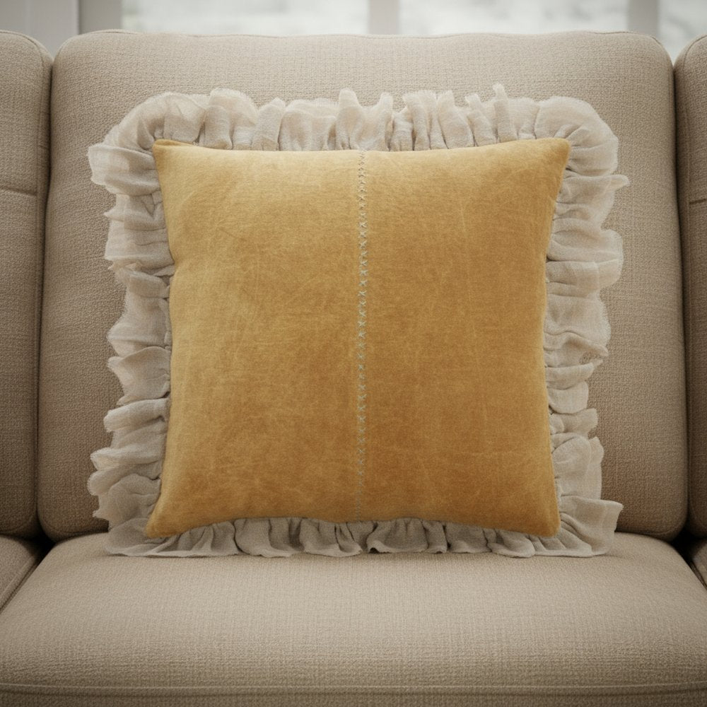 Wide Tasseled Marble Yellow Throw Pillow