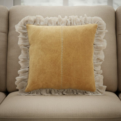 Wide Tasseled Marble Yellow Throw Pillow