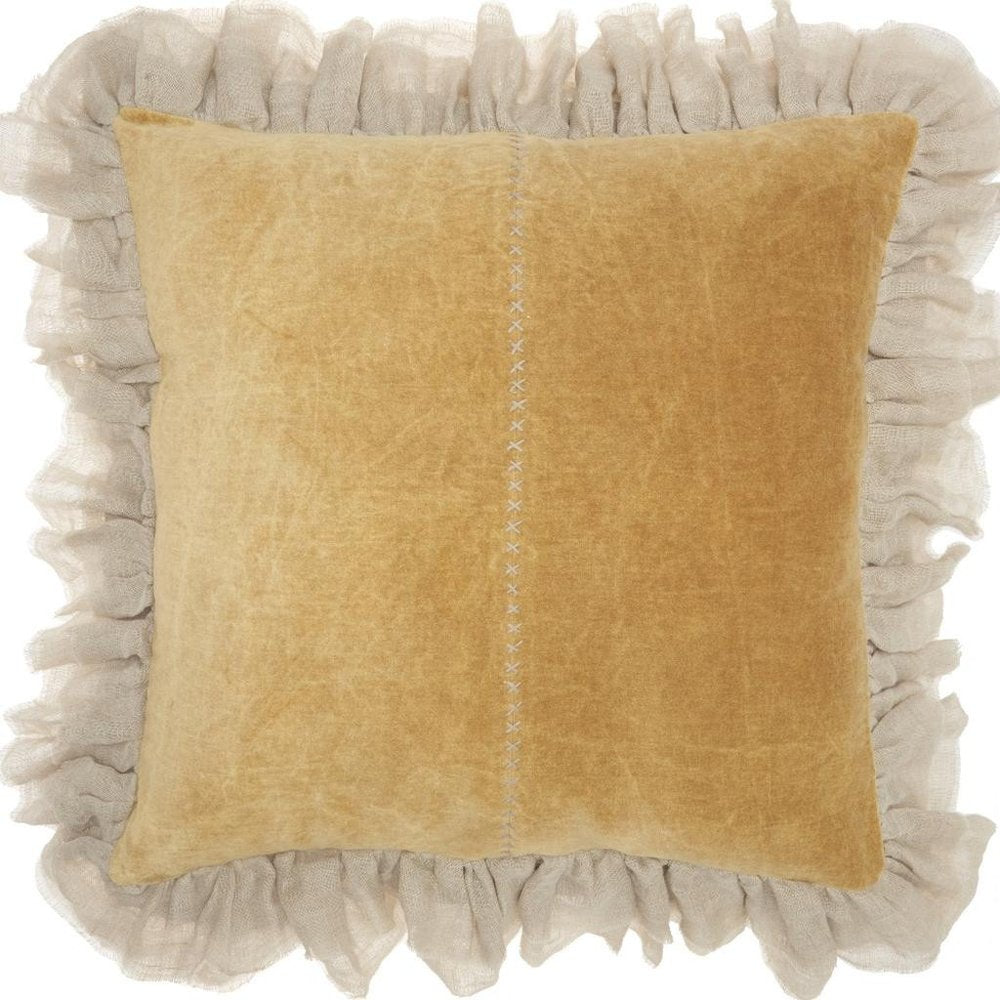 Wide Tasseled Marble Yellow Throw Pillow