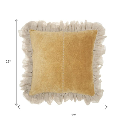Wide Tasseled Marble Yellow Throw Pillow
