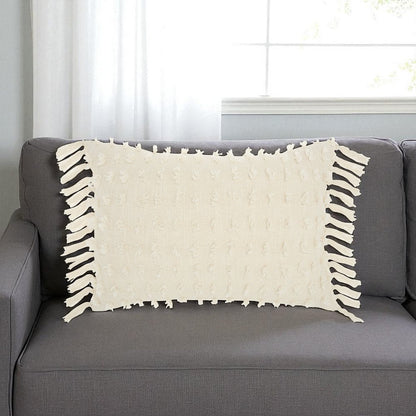 14" X 20" White Cotton Throw Pillow