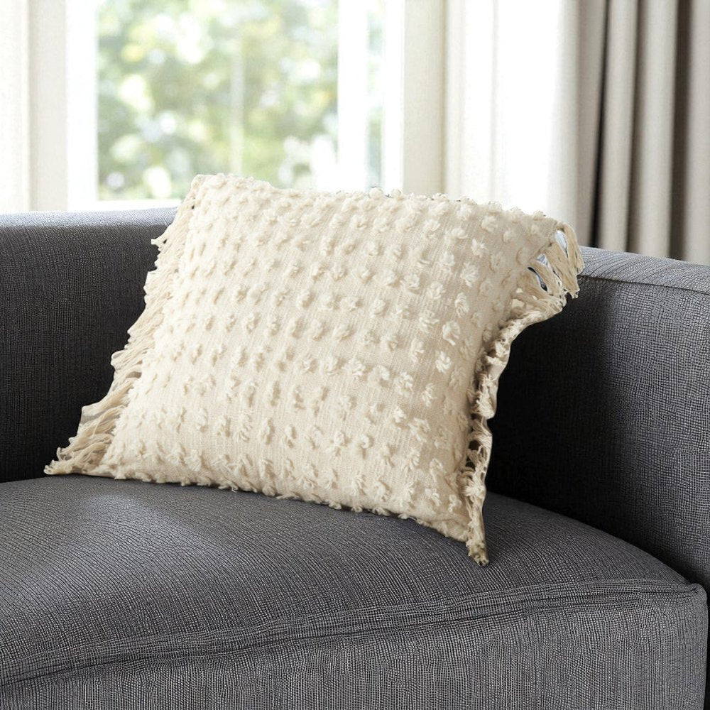 Tassel Detailed White Throw Pillow