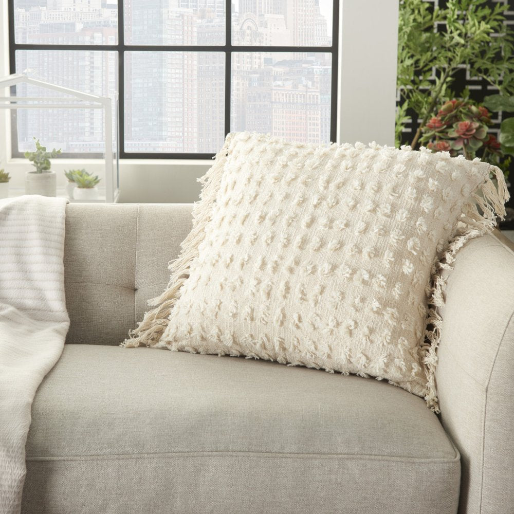Tassel Detailed White Throw Pillow