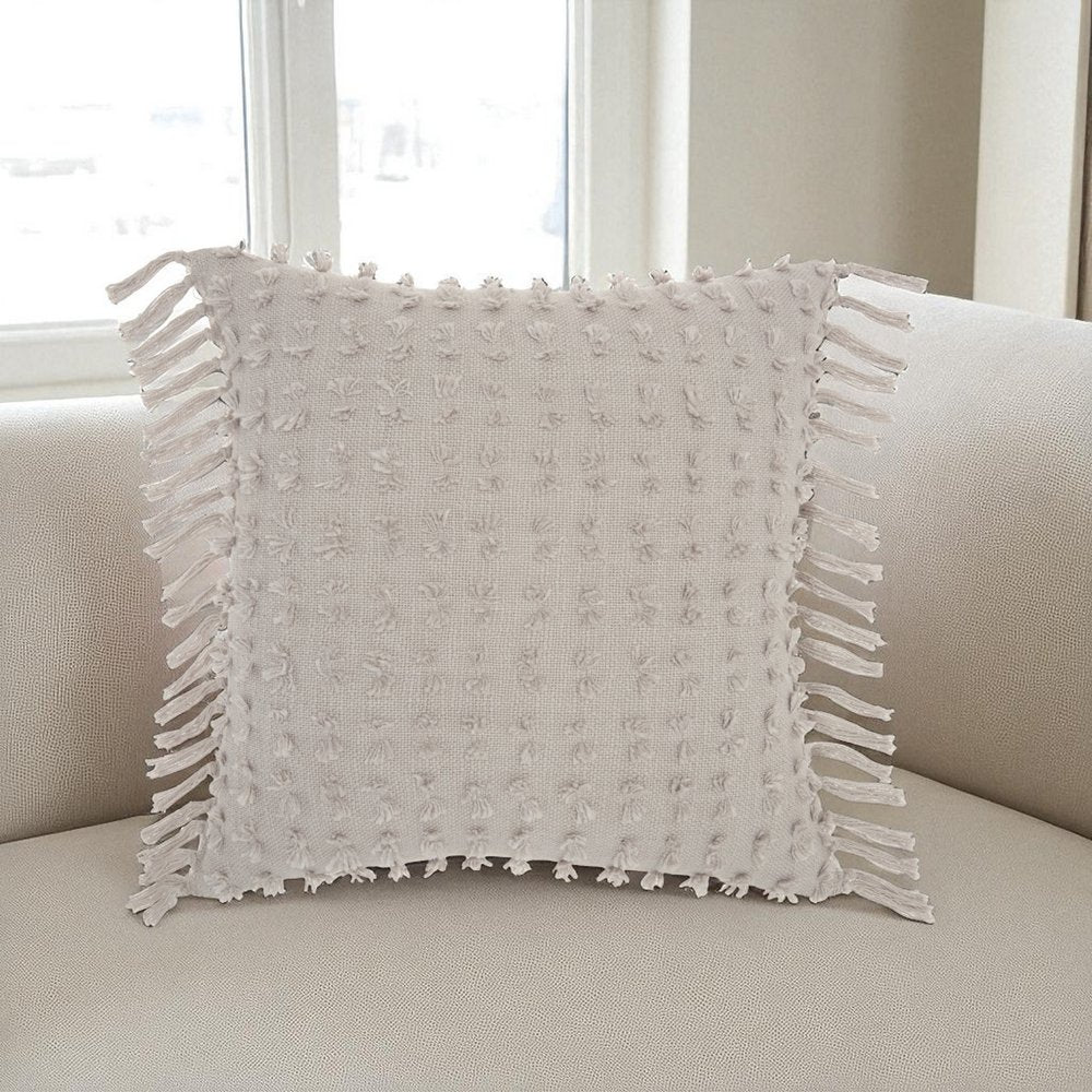 Tassel Detailed Gray Throw Pillow