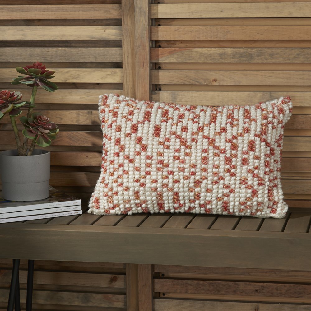 14" X 20" Coral and Beige Ribbed Indoor Outdoor Throw Pillow With Texture