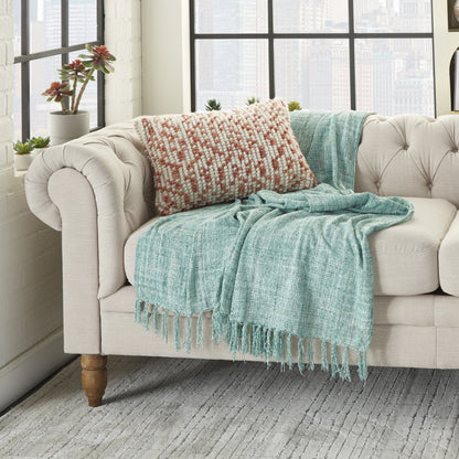 14" X 20" Coral and Beige Ribbed Indoor Outdoor Throw Pillow With Texture