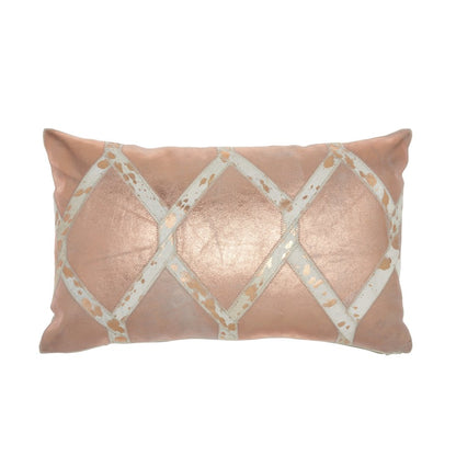 12" X 20" Rose Gold and White Metallic and Cowhide Throw Pillow