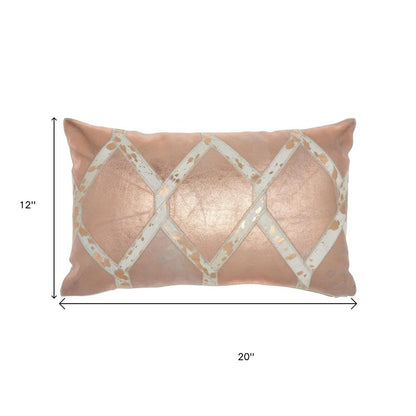 12" X 20" Rose Gold and White Metallic and Cowhide Throw Pillow