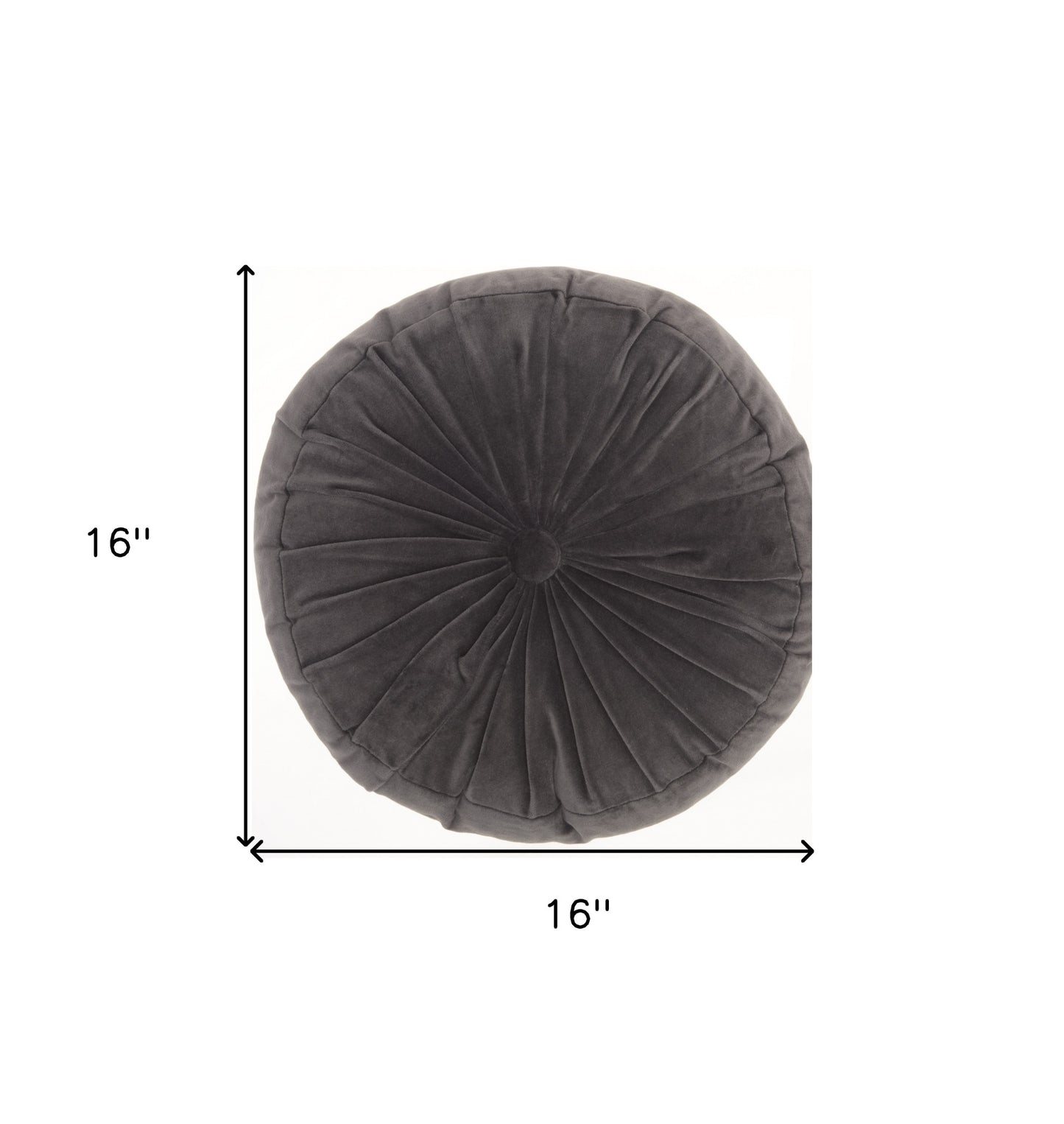 16" Dark Gray Round Tufted Velvet Throw Pillow