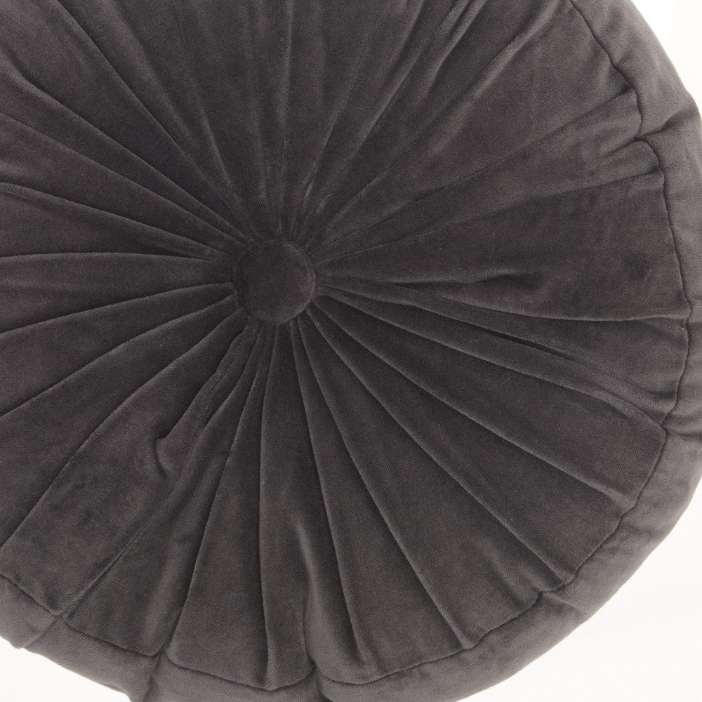 16" Dark Gray Round Tufted Velvet Throw Pillow