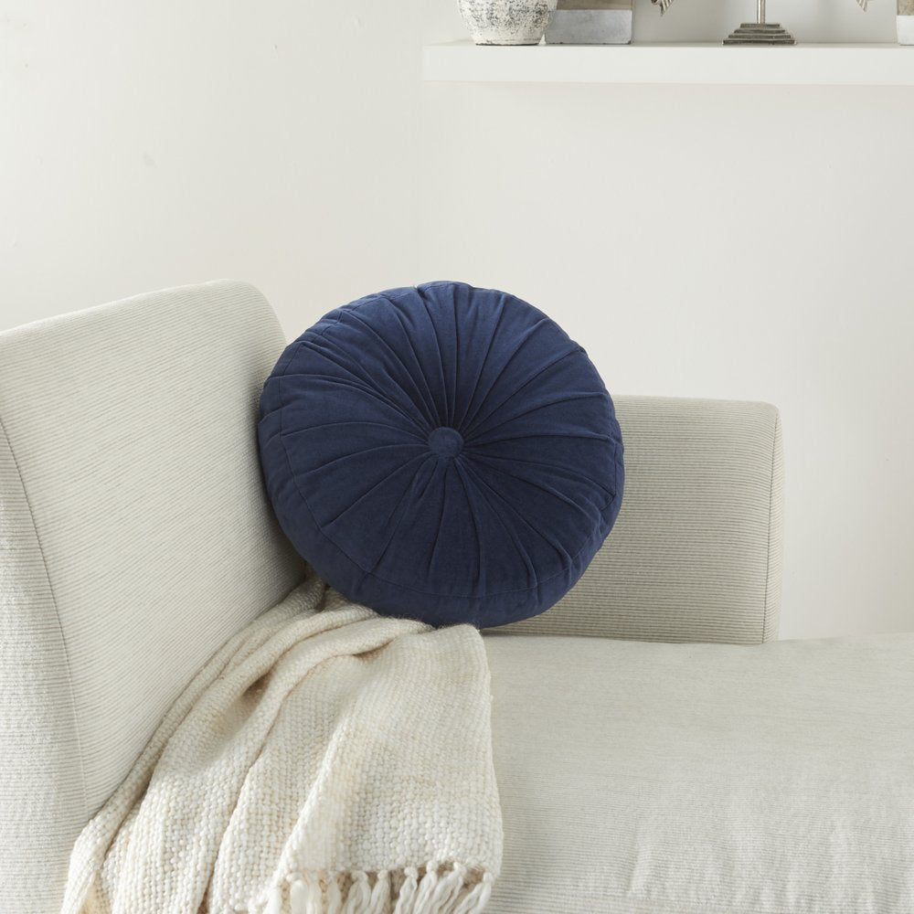 16" X 16" Dark Blue Round Velvet Throw Pillow