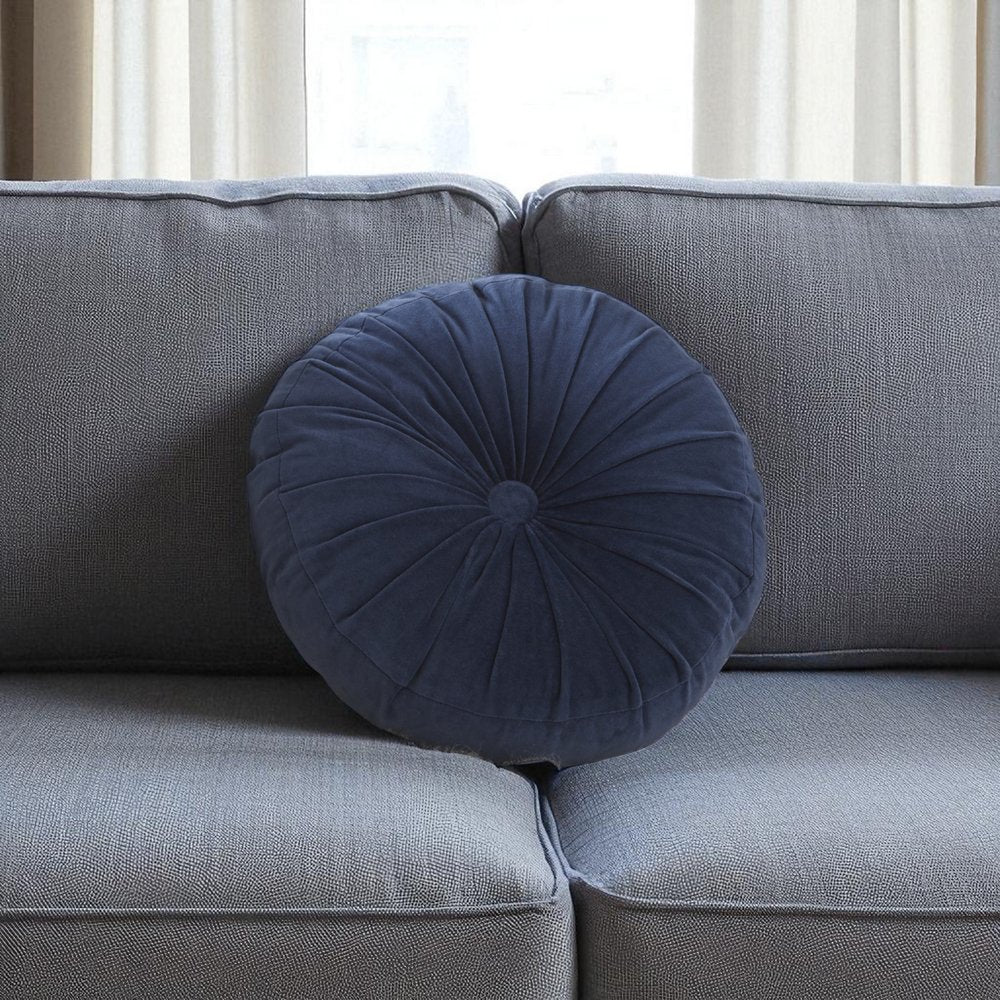 16" X 16" Dark Blue Round Velvet Throw Pillow