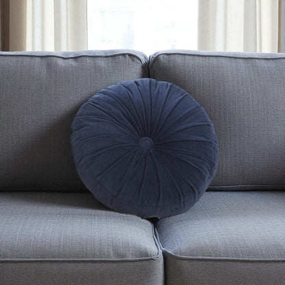 16" X 16" Dark Blue Round Velvet Throw Pillow