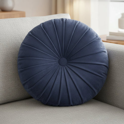16" X 16" Dark Blue Round Velvet Throw Pillow
