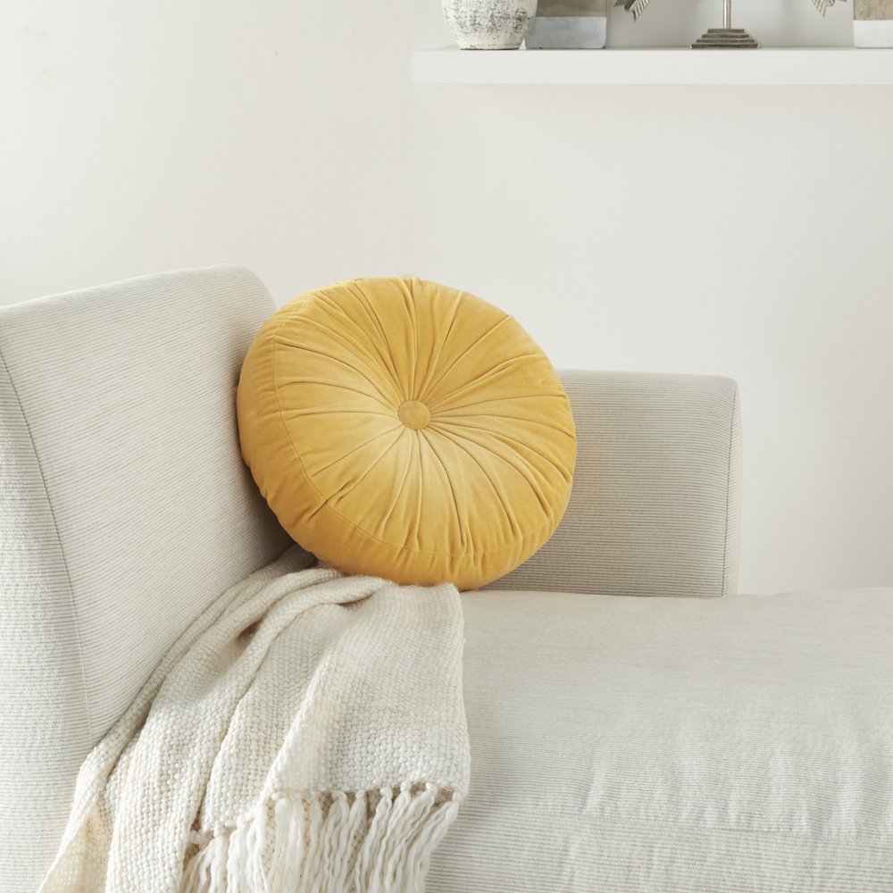 16" X 16" Mustard Yellow Round Velvet