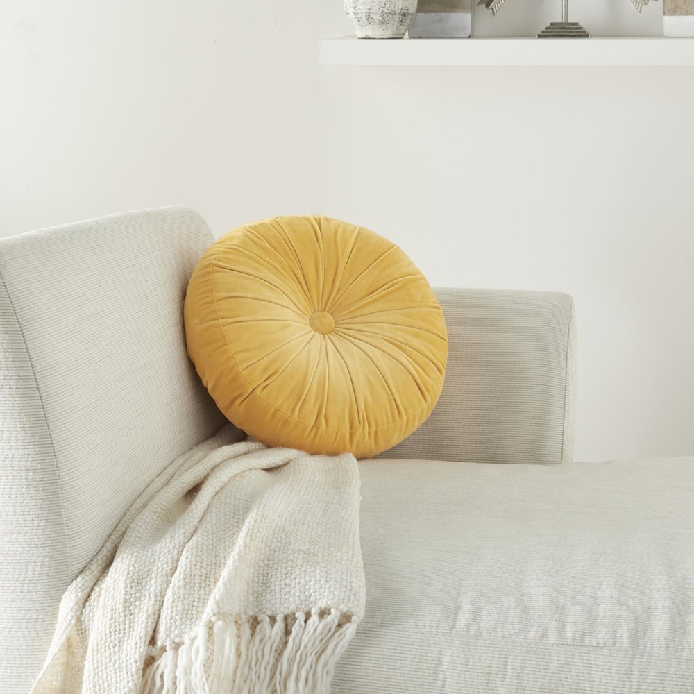 16" X 16" Mustard Yellow Round Velvet