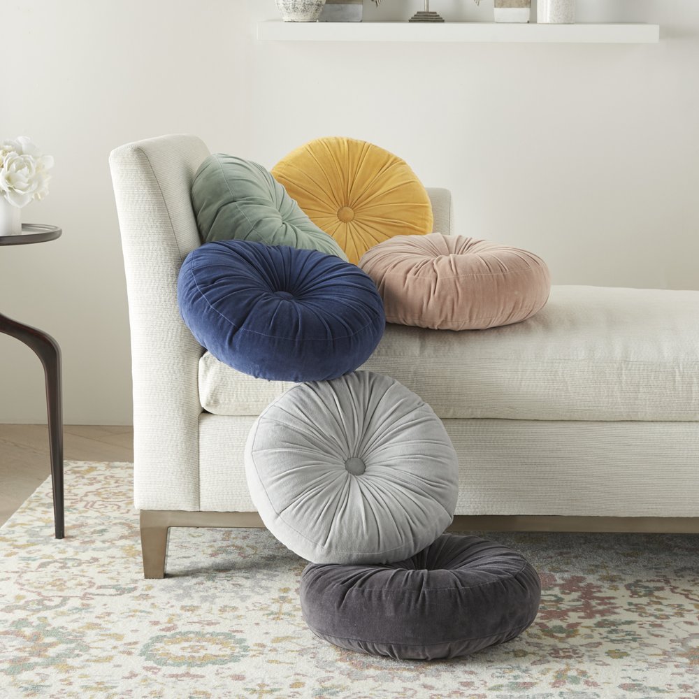 16" X 16" Mustard Yellow Round Velvet