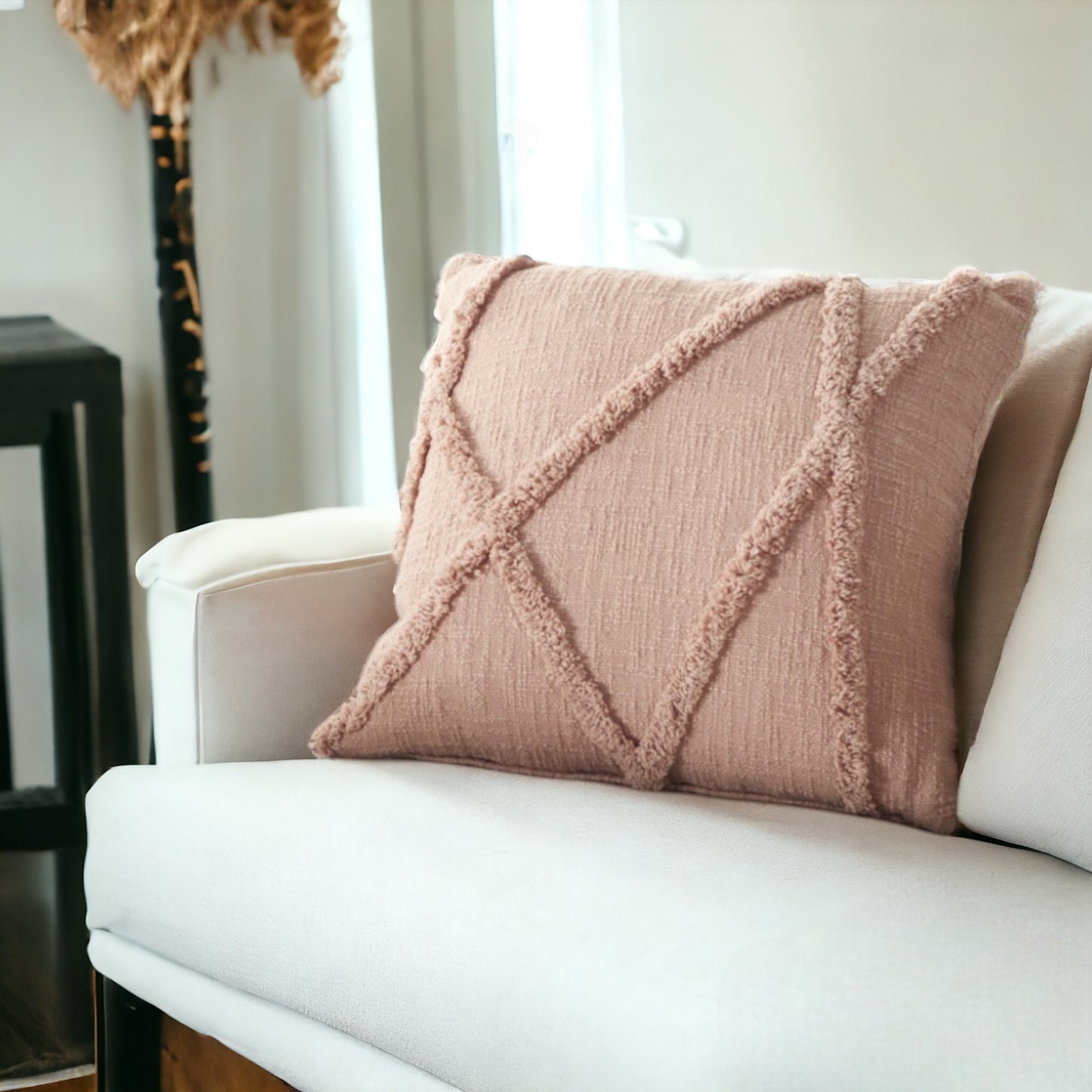 Boho Chic Blush Textured Lines Throw Pillow