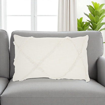 White Abstract  Shaggy Detail Lumbar Pillow