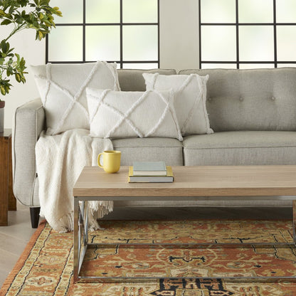 Boho Chic White Textured Lines Throw Pillow