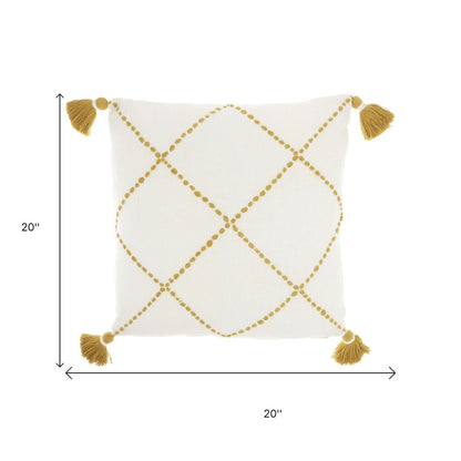 Boho Mustard Cotton Accent Throw Pillow