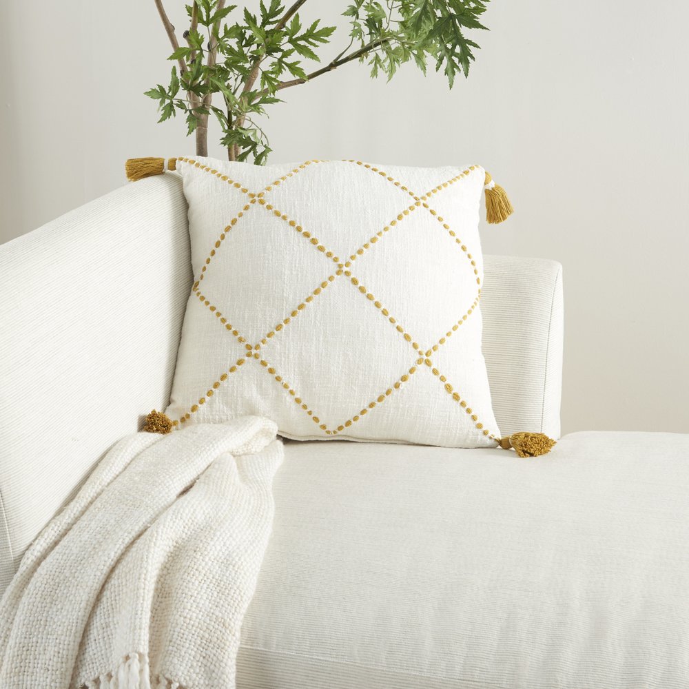 Boho Mustard Cotton Accent Throw Pillow
