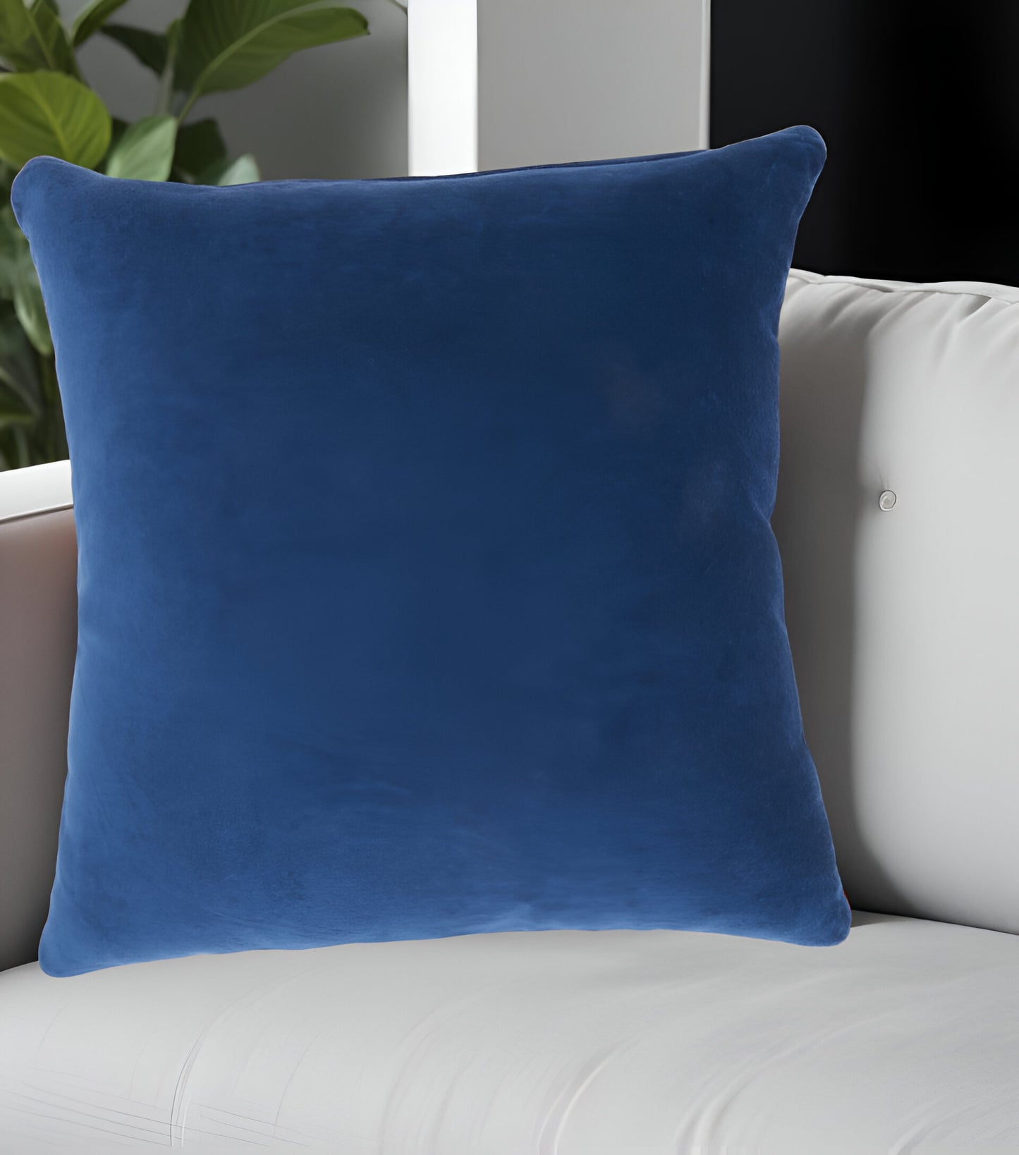 16" Navy and Ivory Velvet Throw Pillow