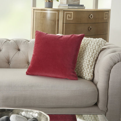 16" X 16" Red Solid Color Velvet Throw Pillow