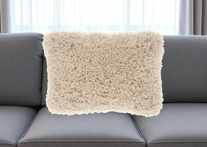 14" X 20" Beige Fabric Lumbar Throw Pillow