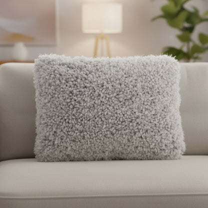 Pale Gray Knubby Plush Lumbar Throw Pillow
