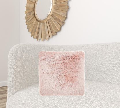 Fluffy Rose Pink Shag Accent Throw Pillow