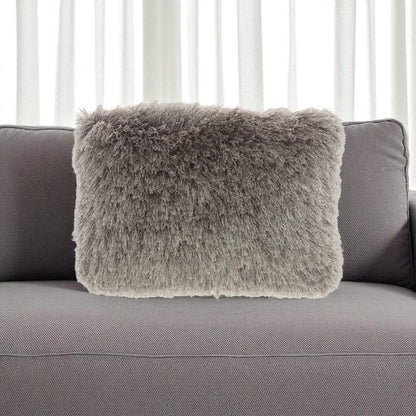 14" X 20" Slate Gray Faux Fur Throw Pillow