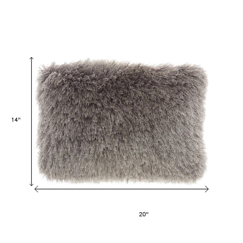 14" X 20" Slate Gray Faux Fur Throw Pillow