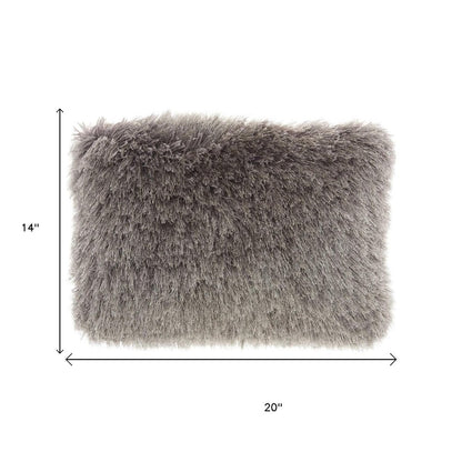 14" X 20" Slate Gray Faux Fur Throw Pillow