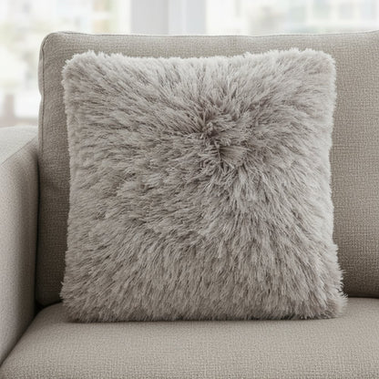 20" Light Gray Shag Accent Throw Pillow