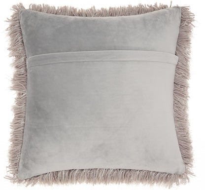 20" Light Gray Shag Accent Throw Pillow