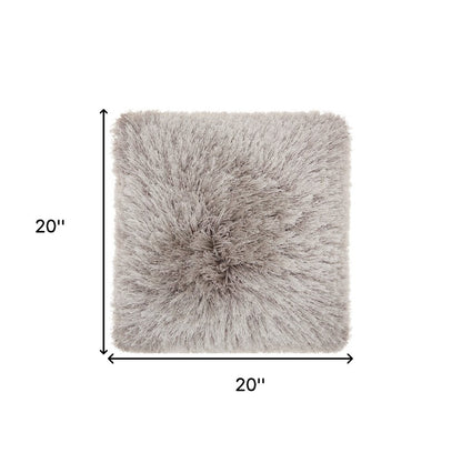 20" Light Gray Shag Accent Throw Pillow