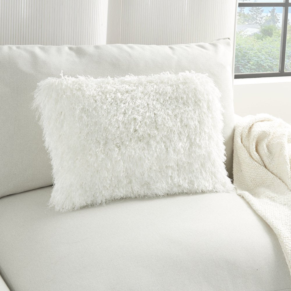 14" X 20" White Super Shaggy Throw Pillow