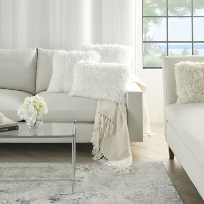 14" X 20" White Super Shaggy Throw Pillow