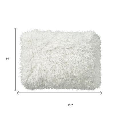 14" X 20" White Super Shaggy Throw Pillow