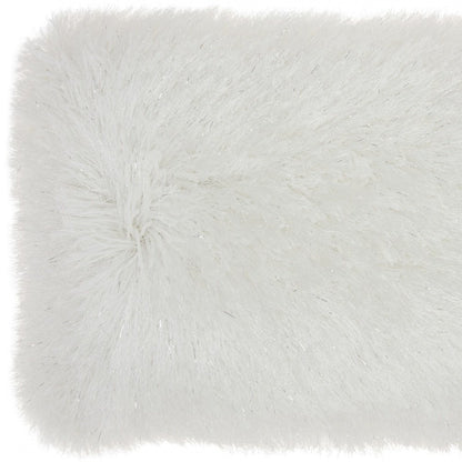 14" X 20" White Super Shaggy Throw Pillow