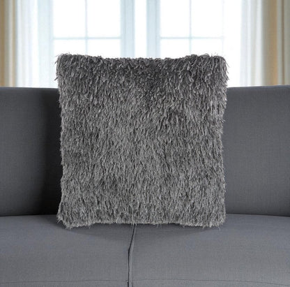 Square Charcoal Shag Throw Pillow