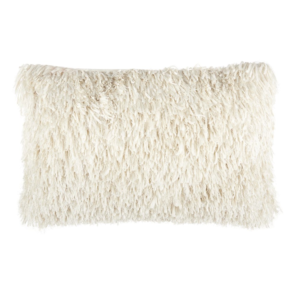 14" X 24" Long Ivory Shag Throw Pillow